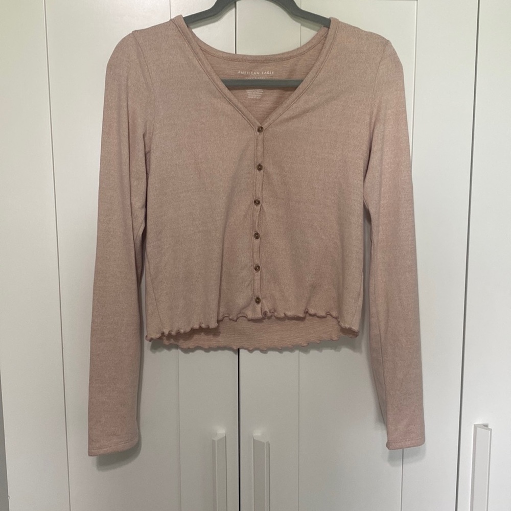 American Eagle Button-Up Blush Pink Cropped Sweater Size M